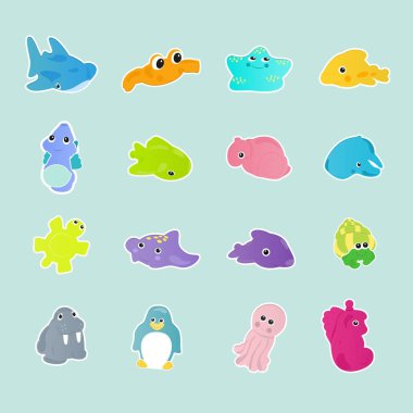 Deniz hayvanları çocuk etiketlerini topluluğu 