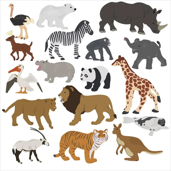 Colección Animales Africanos Sobre Fondo Blanco — Vector de stock