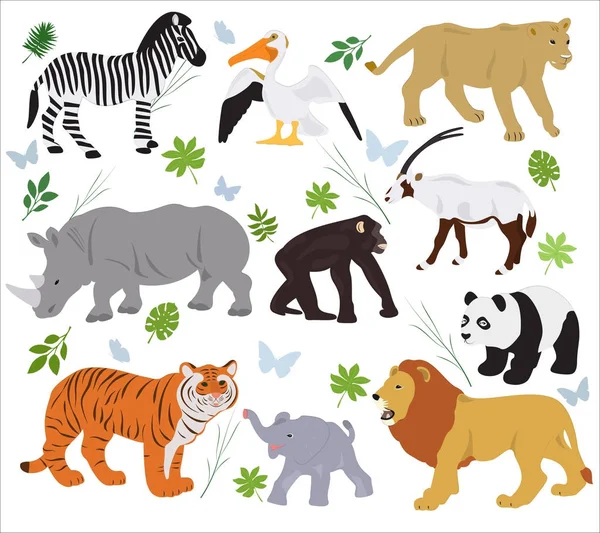 Colección Animales Africanos Sobre Fondo Blanco — Vector de stock