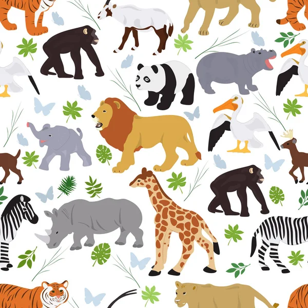 Patrón Vectorial Inconsútil Africano Animales Sobre Fondo Blanco — Vector de stock