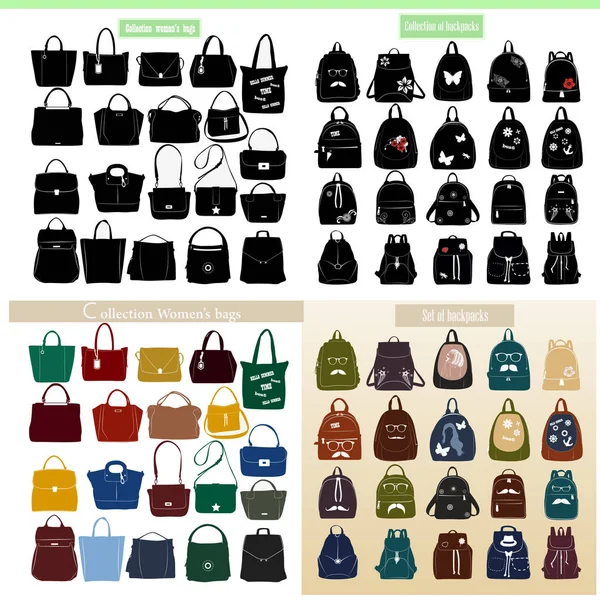 Gran Colección Bolsos Mochilas Para Mujer — Archivo Imágenes Vectoriales