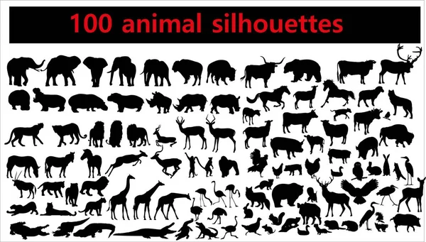 Collection Animal Silhouettes White Background — Stock Vector