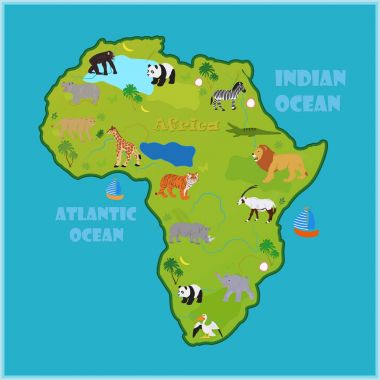 Çeşitli hayvanlarla vektör harita, Fiziki Harita 