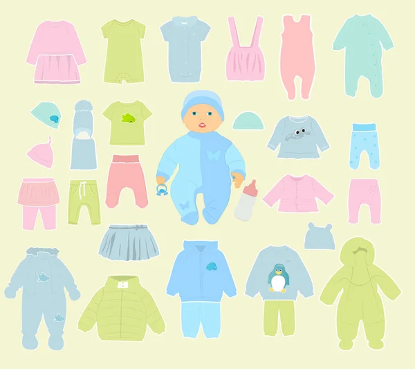 Sada Oblečení Pro Děti Bílém Pozadí — Stockový vektor