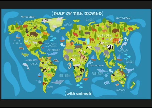 Mapa Vectorial Animales Sobre Fondo Negro — Archivo Imágenes Vectoriales