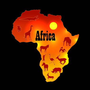 Afrika Haritası ile hayvan ve güneş 