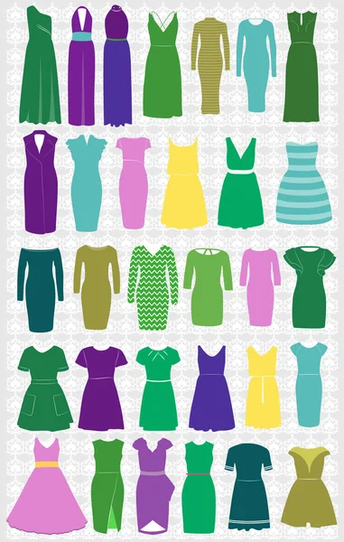 ベクターの女性のドレスの異なる色のセット — ストックベクタ