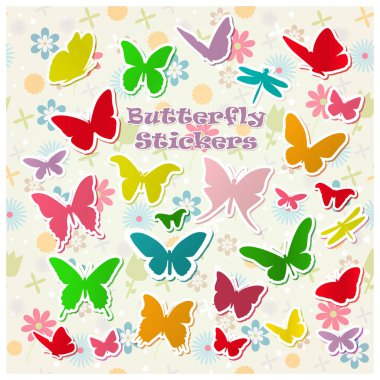 Hafif bir arka plan üzerinde vektör kelebek etiket kümesi 