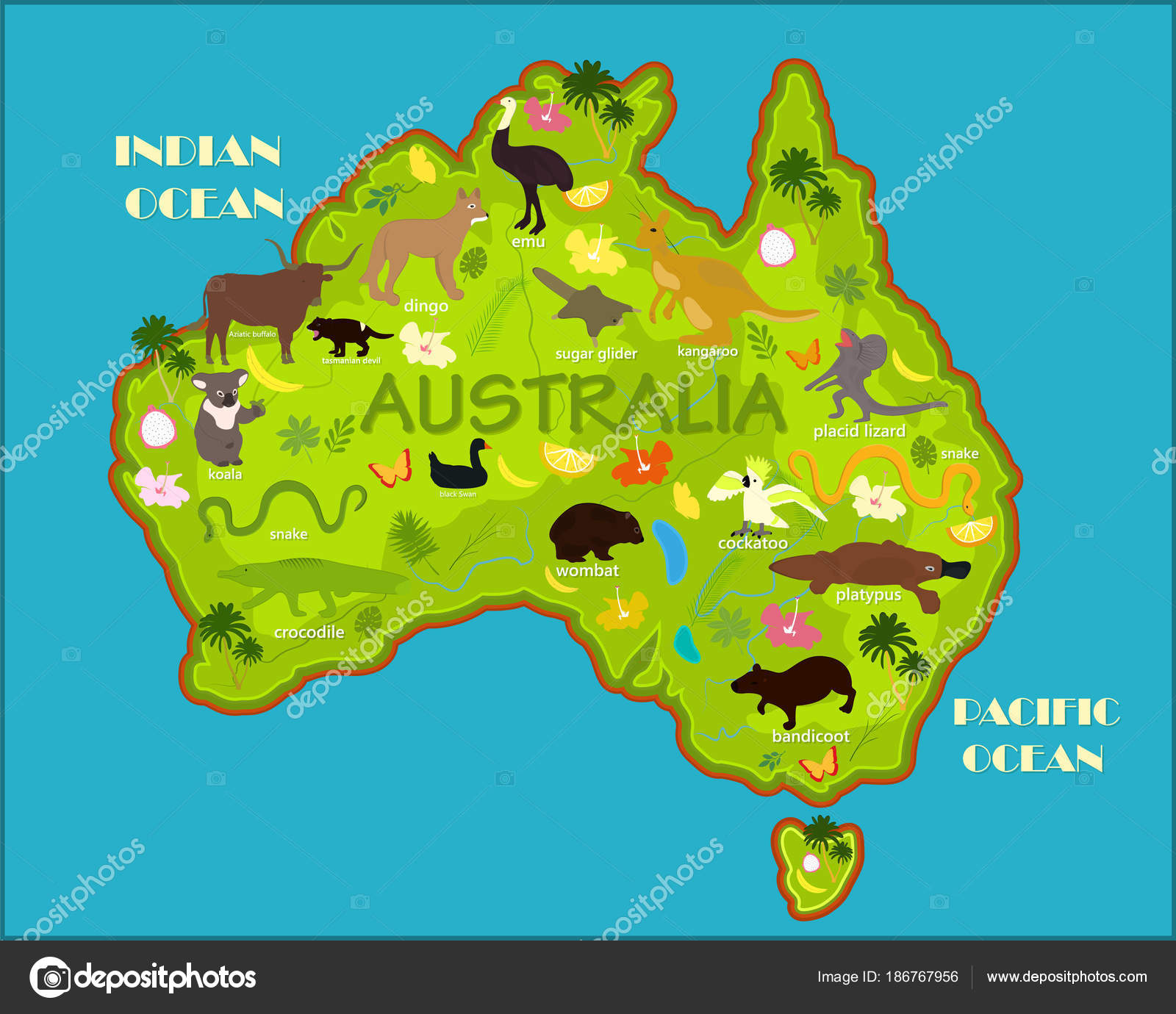 Depositphotos 186767956 Stock Illustration Vector Map Animals Australia 