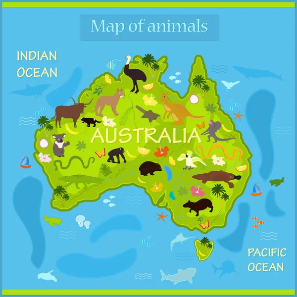 Vektorová Mapa Zvířat Austrálii — Stockový vektor