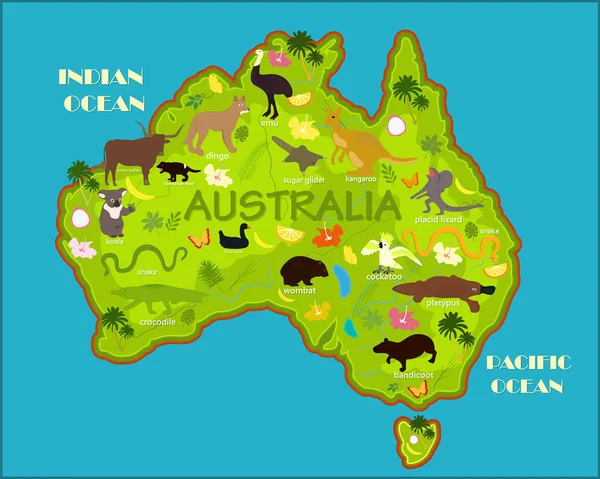 Mapa Vetorial Animais Austrália — Vetor de Stock