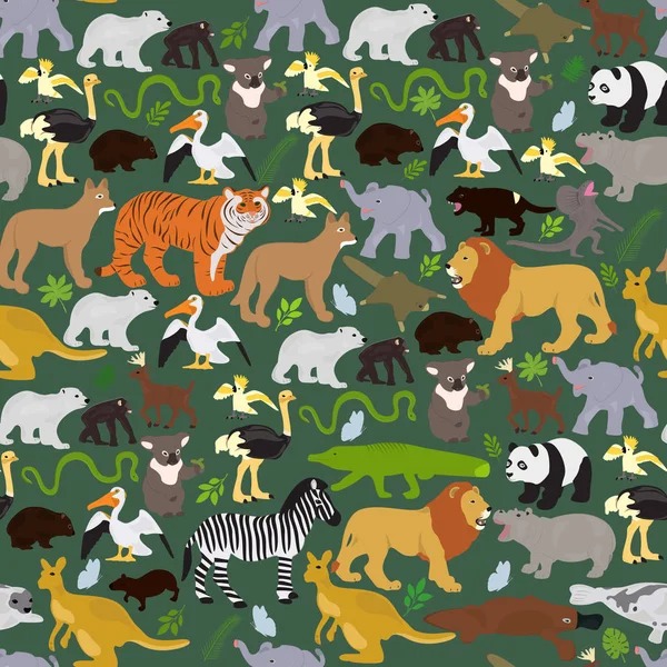 Bezszwowe Tło Temat Dzikich Zwierząt — Wektor stockowy