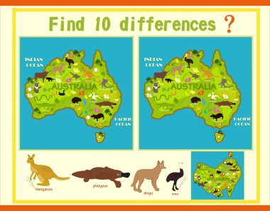 Find the difference on the map of Australia with the animals clipart
