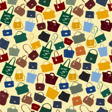 Şık kadın alışveriş torbaları üzerinde hafif bir arka plan temelinde seamless modeli