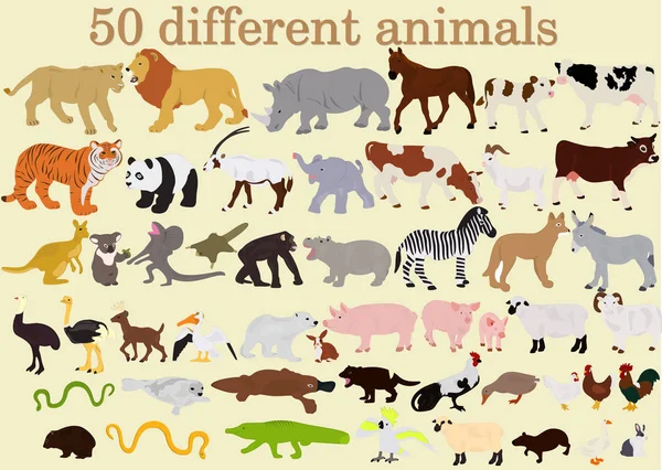 Farklı Hayvanlar Hafif Bir Arka Plan Üzerinde Büyük Bir Set — Stok Vektör