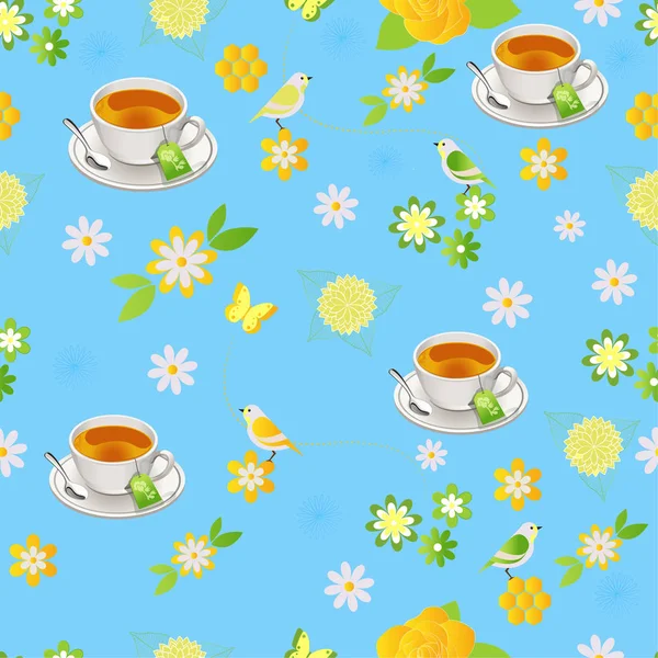 Seamless Pattern Tea Theme — Stock Vector