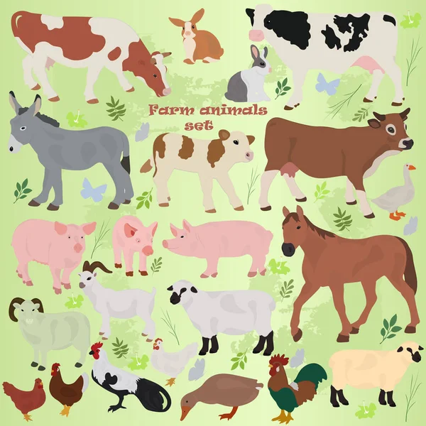 Sada Farma Zvířat Rostlinami — Stockový vektor