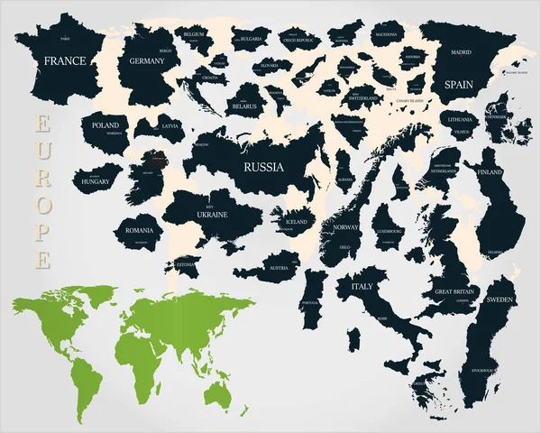 欧洲国家地图以资本的名字在浅灰色背景 — 图库矢量图片