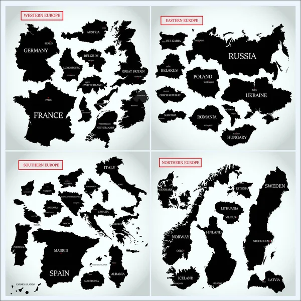 用首都名称收集北部 东欧和南欧的矢量地图 — 图库矢量图片