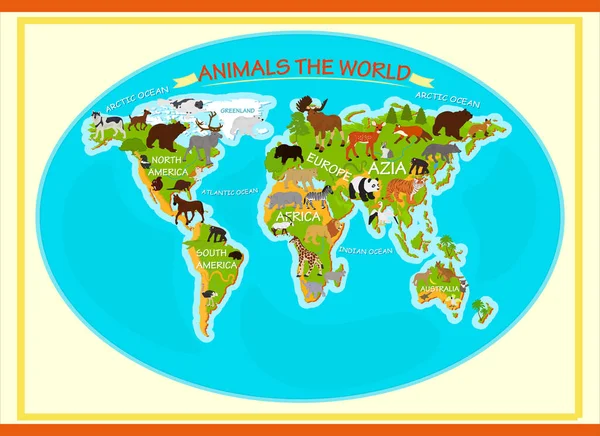 Vector Map Animals Blue Background — Stock Vector