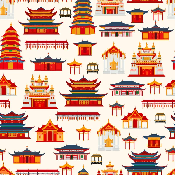 Bezešvé Vektorové Vzor Čínskými Tradičních Staveb Chrámů Světlém Pozadí — Stockový vektor