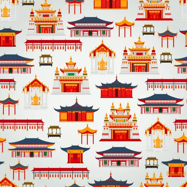 Modèle Vectoriel Sans Couture Avec Des Bâtiments Traditionnels Chinois Des — Image vectorielle