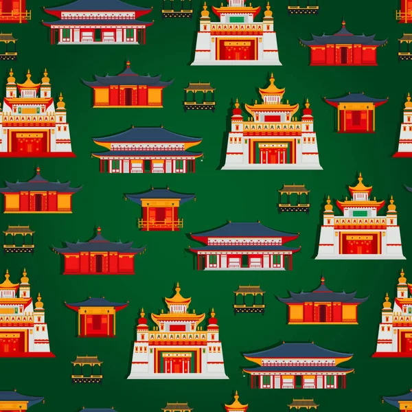 Modèle Vectoriel Sans Couture Avec Des Bâtiments Traditionnels Chinois Des — Image vectorielle