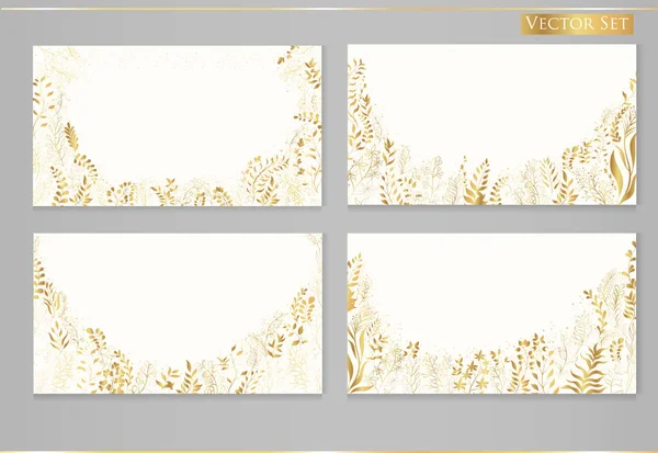 Set Von Vektorkarten Mit Goldenen Blättern Und Pflanzen Auf Hellem — Stockvektor