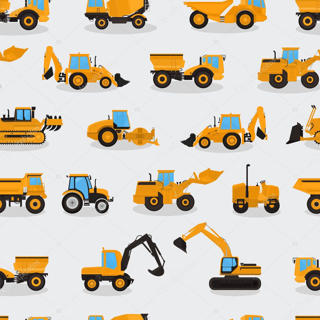Seamless vector pattern with work machines