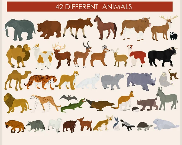Sada Vektorových Zvířat Světlém Pozadí Divoká Zvířata — Stockový vektor