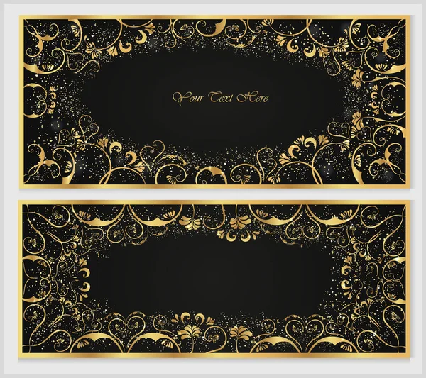 Διάνυσμα Ευχετήρια Κάρτα Χρυσές Μπούκλες Μαύρο Φόντο — Διανυσματικό Αρχείο