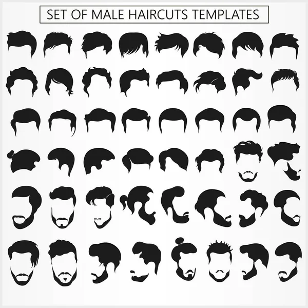 Conjunto Cortes Pelo Peinados Masculinos Con Barba Sobre Fondo Blanco — Vector de stock