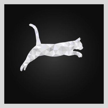 Vector white cat in style of Poly Low on black background clipart