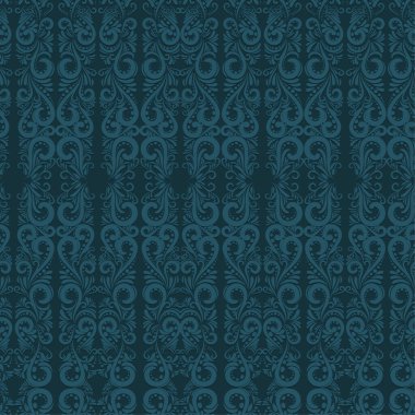 Koyu mavi arkaplanda mavi kıvrımlı kusursuz vektör deseni.