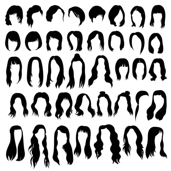 Grande Conjunto Penteados Femininos Cortes Cabelo Fundo Branco —  Vetores de Stock