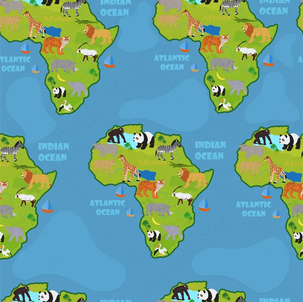 Padrão Vetorial Sem Costura Com Animais Mapa África —  Vetores de Stock