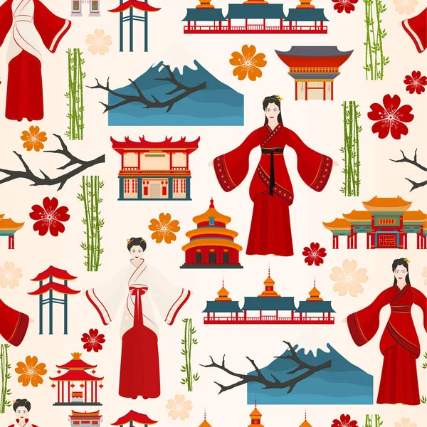 Απρόσκοπτη Διανυσματικό Μοτίβο Κινέζικα Παραδοσιακά Σύμβολα Κινέζα Νύφη — Διανυσματικό Αρχείο