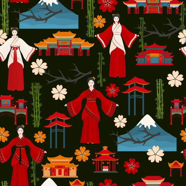 Modèle Vectoriel Sans Couture Avec Des Symboles Traditionnels Chinois — Image vectorielle