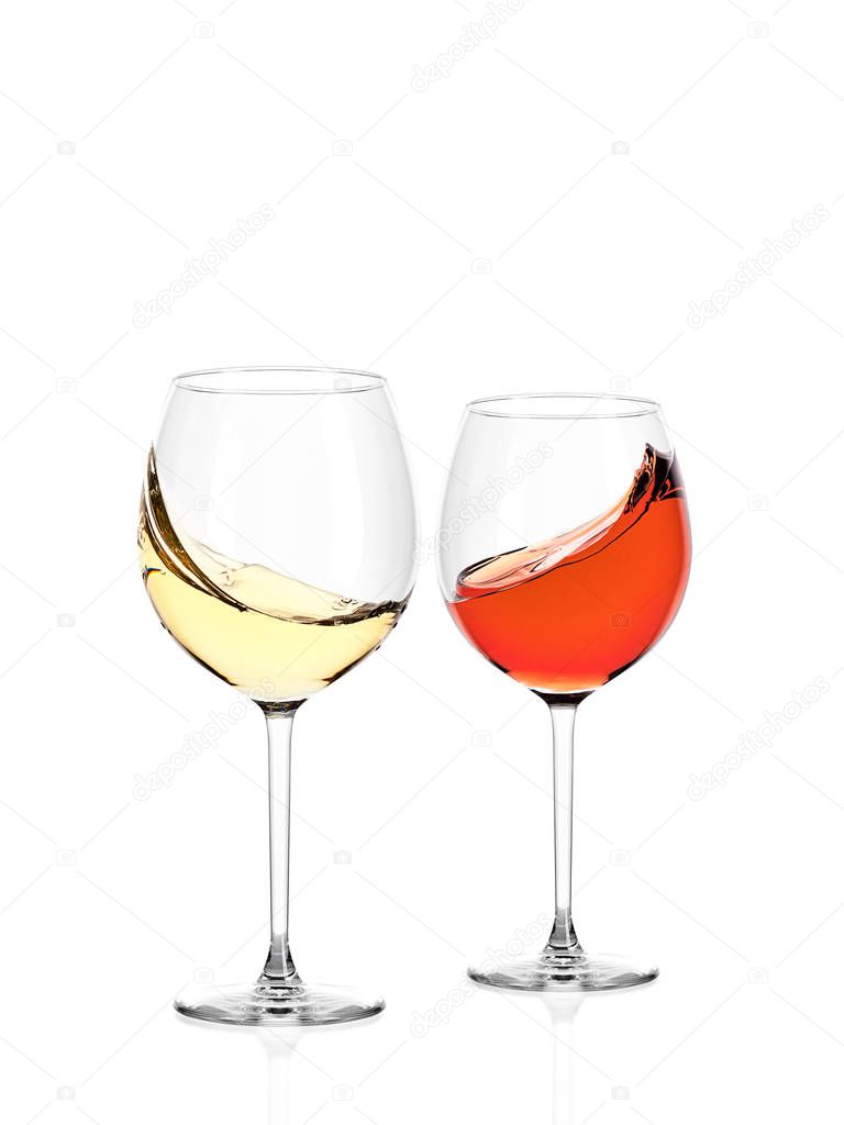 Two glasses of wine on a white background