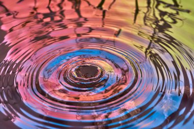 Yağmur damlaları suyun yüzeyine düşer.