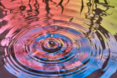 Yağmur damlaları suyun yüzeyine düşer.