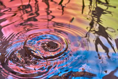 Yağmur damlaları suyun yüzeyine düşer.