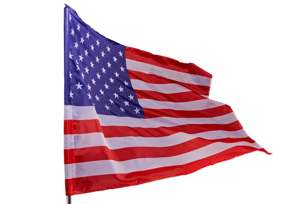 Amerikanische Flagge Weht Wind Isoliert Auf Weißem Hintergrund — Stockfoto