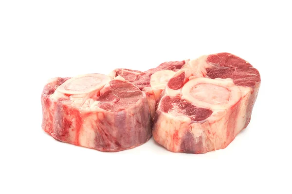 Three Slices Fresh Shank Steak White Background Fresh Osso Buco — Stock Photo, Image