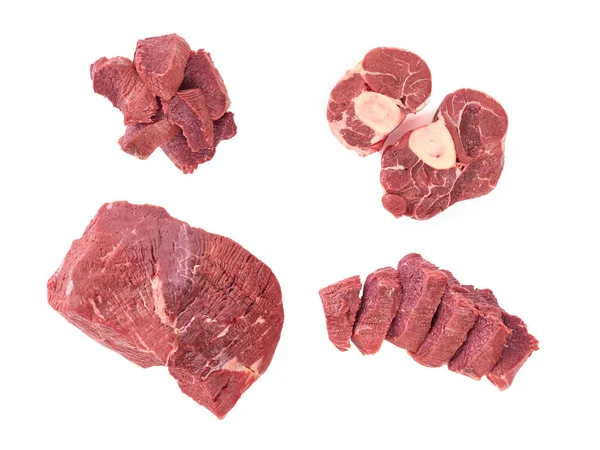 Una Variedad Solomillo Carne Fresca Filetes Espinilla Filetes Carne Porcionados —  Fotos de Stock