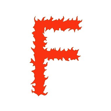 Beyaz arka plan üzerinde izole F harfi ateş