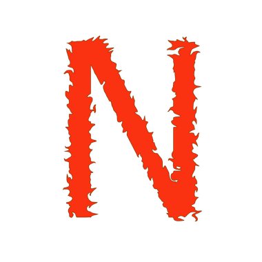 Kırpma yolu ile beyaz arka plan üzerinde izole N harfi ateş