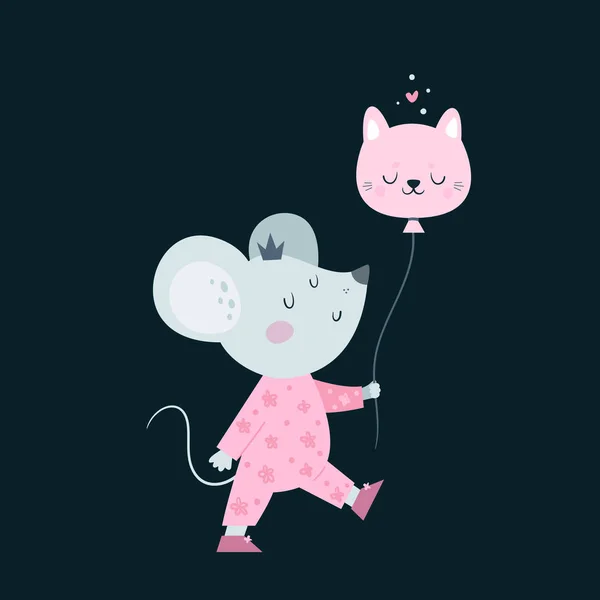 볼달린 귀여운 생쥐입니다 2020 캐릭터 디자인 일러스트 포스터 Xmas 카드에 — 스톡 벡터