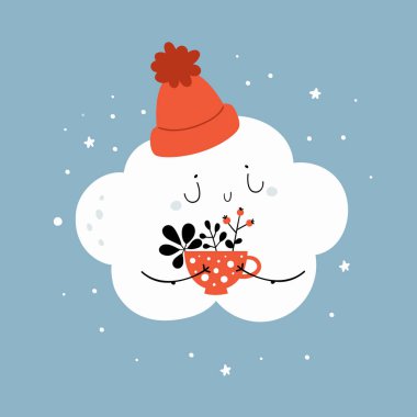 Bulutlu şirin bir kart. vektör illüstrasyonu