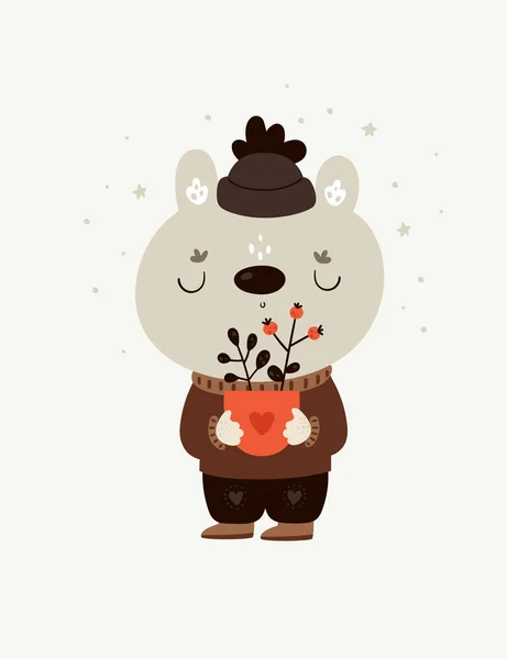 Urso Bonito Com Flores Ilustração Vetorial — Vetor de Stock